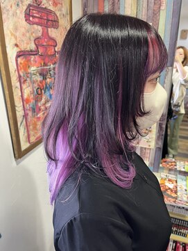 ヒマワリ(HIMAWARI) アンブレラカラー　レイヤーロング　ロングウルフ　紫
