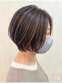 宇都宮ショートボブショートカット白髪ぼかしハイライト白髪染め