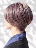 【艶感ラベンダーピンクの丸みショート】