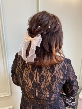 モリオフロムロンドン 大宮店(morio from London) 【大宮】パールとリボンでハーフアレンジ