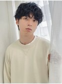 フェザーパーマグレーブルーカラー刈り上げショートバング