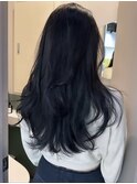 レイヤーカットロング ブルーブラック 韓国ヘア ワンホン
