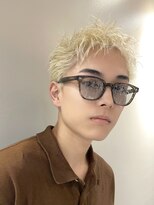 ミルクティーベージュダブルカラー韓国風メンズセンターパート