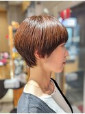 秋冬オススメ!20代30代かわいいオレンジベージュショートボブ