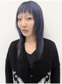 ミルクティーブロンドダークブルーワンホンレイヤーカット