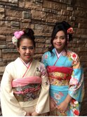 着付けヘアメイクゆるふわアップ髪飾り フワフワサイドアップ