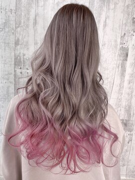 ロウル 渋谷(LOWRL) グレージュピンクグラデーション/ブリーチ/エクステ/渋谷