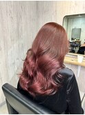 ピンクカラー　艶カラートリートメント巻き髪ヨシンモリ髪質改善