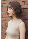 くせ毛風ミディアムパーマシースルーバング結べるボブ