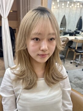 ロンドアジュール 横浜(Lond azur) ミニウルフレイヤーカット顔周り前髪韓国ミディアムロング/横浜