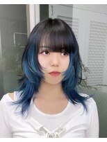 レコ 渋谷(LECO)&nbsp;レイヤーくびれウルフカットインナーカラーブルーカラー