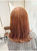 オレンジ ミディアムロング Orange  ブリーチなしカラー