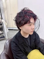 テラスオブベル(TERRAS of belle)&nbsp;メンズ波巻きパーマ×ワインレッドハイライト