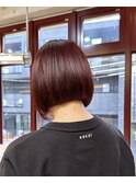 レッドカラー暖色カラー赤髪ボブミニボブぷつっとボブボルドー
