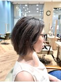 グレージュ×ケアブリーチ×バレイヤージュ×ショート伸ばしかけ