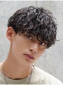 仙台波巻きパーマセンターパートウルフメンズマッシュ緩め30代◆