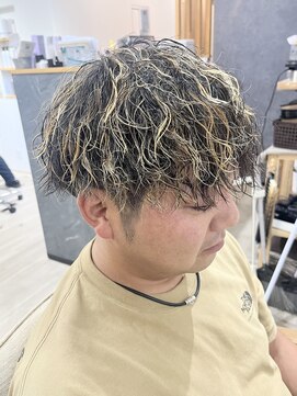 エメヘアデザイン ルイス(Aimer Hair Design Lewis) ツイストスパイラルパーマ×ハイライト/メンズパーマ/弘前市
