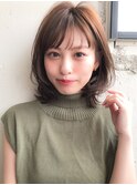 ★厚めバングローライト外ハネボブ毛先パーマアッシュブラウン