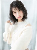 大人可愛いアッシュブラック外ハネボブウルフh古河20代30代40代