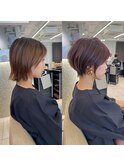 前髪あり耳掛け丸みくびれショートボブ20代30代40代50代（蘭）