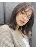 ミディアムヘア暗めカラー大人かわいいレイヤーカット前髪カット