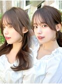 20代30代40代◎前髪パーマ韓国風巻きくすみベージュお団子ヘア
