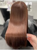 ロングヘアーサーモンピンクカラー上級髪質改善　赤坂見附