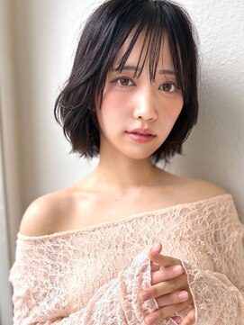 カバーヘア 上尾西口店(COVER HAIR) 夏カラーブリーチなし黒髪ボブ/コテ巻き小顔大人可愛いp上尾