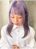 パープル薄紫ハイトーンブリーチカラー姫カットケアブリーチ