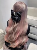 10563秋色ホワイトアッシュくすみベージュインナーピンクヘアー