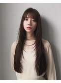大人可愛いぱっつん前髪 フェイスレイヤー×ナチュラルブラウン