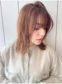 ミディアムレイヤーオレンジブラウン暖色系カラー｜30代40代50代