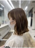 ミディアム　モテボブスタイル　外ハネ巻き髪　王道ブラウン