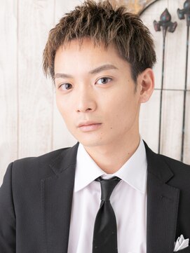 モッズヘア メン 上尾東口店(mod's hair men) ミルクティーブロンド短髪スーツ清潔感ベリーショートT上尾