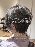 ハンサムショートにイメチェン×極細ハイライト[ペールベージュ]