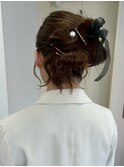 ヘアセット アレンジ カチモリ リボンアレンジ 結婚式 お呼ばれ