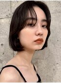 韓国ボブ 長め前髪 切りっぱなしボブ 暗髪