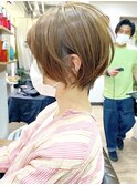 クールショート/ショートパーマ/ボブルフ/ピンクベージュ/柴