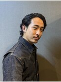 メンズミディアムショート 刈り上げなしパーマ オールバック