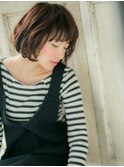 mod's姪浜/黒髪アッシュウェットヘア抜け感小顔ボブパーマi