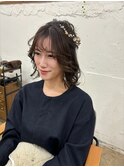 長めボブヘアアレンジ/ハーフアップ×シニョン/ふわふわアレンジ