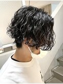 波巻きスパイラルパーマ原宿カット短髪マッシュメンズウルフヘア