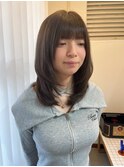 透明感カラーオリーブベージュレイヤーカットブリーチなし