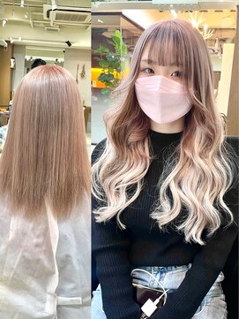 ディア(.eer) ハイトーンエクステ/ミルクティーベージュ×ホワイトブロンド