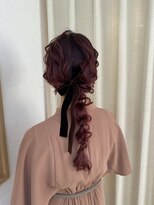 編み下ろし　ローポニー　参列ヘア　ベロアリボン
