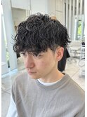 波巻きスパイラルパーマメンズマッシュツイストブルーブラック
