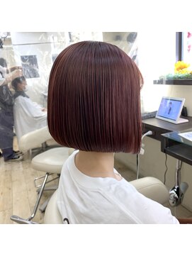 O ブリーチなしカラー小顔ブラントカット暖色カラー10代20代