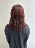 コテ巻き風パーマ×暖色カラー