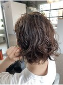 切りっぱなしボブ＋スパイラルパーマ