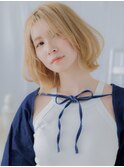 ブリーチオンカラー金髪ニュアンスパーマボブディa上尾20代30代